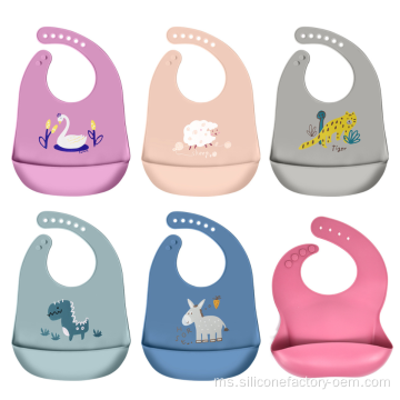 Bib silikon bayi kalis air lembut dengan bib corak